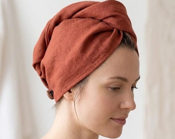Organic Linen Hair Towel Wrap • European Flax Linen Hair Turban • Premium Double Layer Hair Wrap for Curly Hair & Frizz Prevention