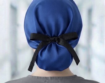 Organic Cotton Scrub Cap Tie Back Style, GOTS Sateen Pixie Surgical Hat, Eco Friendly OR Nurse Cap for Short or Medium Hair