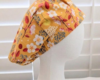Cotton Bouffant Scrub Cap for Long Hair, Adjustable Surgical Hat with Toggle, Non-Toxic Unlined Medical Cap, Eco-Friendly Nurse Headwear
