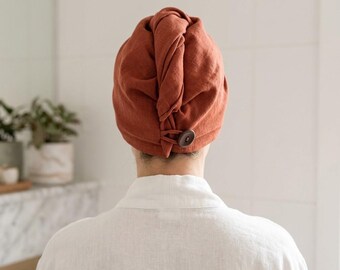 Organic Linen Hair Towel Wrap, European Flax Linen Hair Turban for Curly Hair, Fast Drying Anti Frizz Hair Plop Wrap