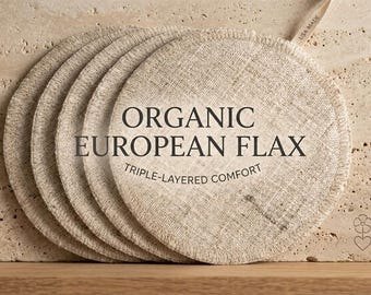 Organic Linen Facial Cleansing Rounds, 5 Inch Large Reusable Makeup Remover Pads, Enzyme Washed European Flax Skin Care Face Wipes, USA Made
