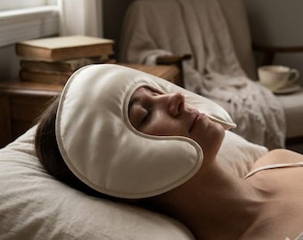 Undyed Silk Cooling Facial Mask – U-Shaped Glass Microbead Cold Therapy Compress for Skincare & Tension Relief