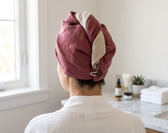 Organic Linen Cotton Hair Towel Wrap, Soft Fast Drying Hair Turban for Curly & Fragile Hair, Anti Frizz Hair Plop Wrap, Spa Gift