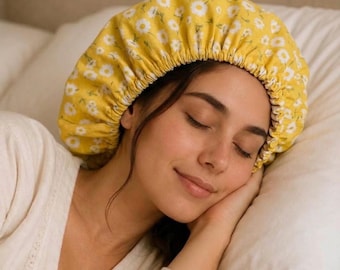 Organic Sateen Hair Bonnet | Adjustable Night Sleep Cap | Protective Hair Wrap for Curly Hair & Moisture Retention