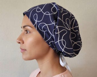 Cotton Bouffant Scrub Cap with Ties, Elastic Free Surgical Hat, Nurse Cap