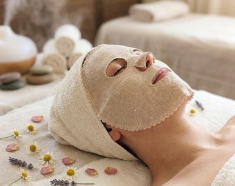 Organic Linen Sheet Mask - Undyed European Flax Facial Mask - Reusable Spa Face Mask - Eco Friendly Zero Waste Skincare Gift