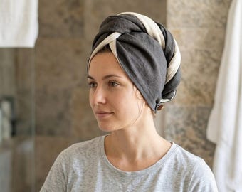 Linen Hair Wrap — Anti-Frizz GOTS Sateen Lined Towel for Curls, Waves, & Fragile Hair
