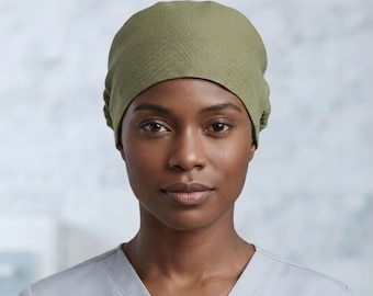 Organic Linen Scrub Cap, European Flax Linen Surgical Cap, Washable Nursing Cap, Handmade Scrub Hat, Medical Hair Cover, Reusable Work Cap