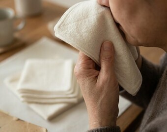 Organic Undyed Flannel Handkerchief 10x10, Double Layer Cotton Hankie, 2-ply, Hypoallergenic Reusable Tissue, Zero Waste Allergy Nose Care