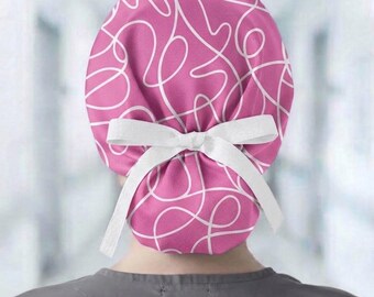 Scrub Cap, Silk Lined, Cotton Reversible Surgical Hat, Tie Back Medical Scrub Hat, Adjustable Hair Protection Chemo Head Cover