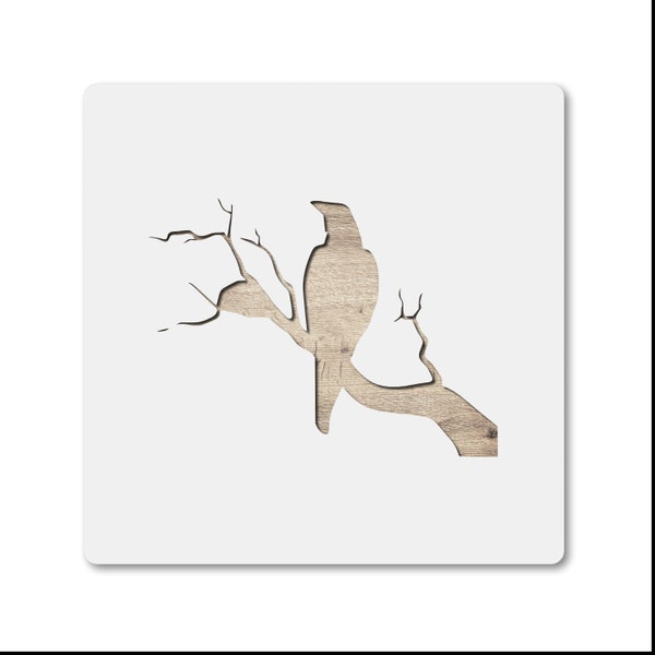 Raven On Branch, Stencil Plastic Mylar Stencil for Painting, Walls, Crafts, Signs, ID 2255389