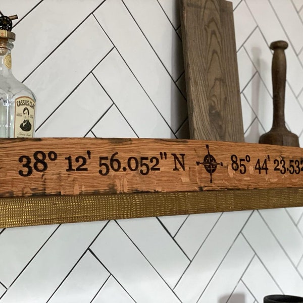 Latitude and Longitude GPS Sign - Bourbon Barrel Stave - Great Wedding Gift