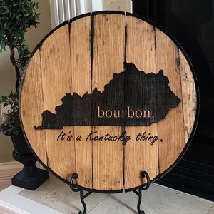 bourbon barrel wood sign, barrel head sign, kentucky state rustic, kentucky bourbon barrel art decor, bar gift, barrel head