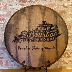 Authentic Bourbon Barrel Head Wall Art – Rustic Kentucky Home Decor, Reclaimed Whiskey Barrel Lid Sign, Handmade Laser Engraved Gift