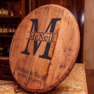 Whiskey barrel guest book - bride and groom gift - bourbon barrel head