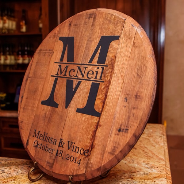 Whiskey barrel guest book - bride and groom gift - bourbon barrel head