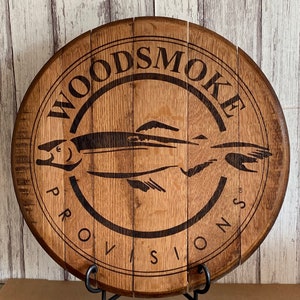 Custom bourbon whiskey barrel head lid - laser engraved logo