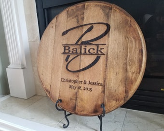 bourbon barrel head - rustic wedding gift - wedding guestbook - custom whiskey lid