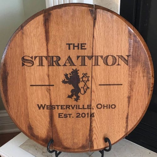 Custom bourbon whiskey barrel head lid - shops laser engraved logo