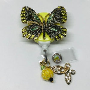 Rhinestone Metal Butterfly Retractable ID Badge Reel, Carabiner Badge Reel,  Nurse Badge Reel, Lanyard, 4 Colors to Choose From 