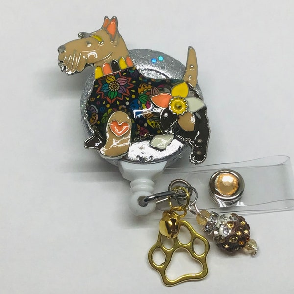 Scottish Terrier Dog Retractable Badge Holder Nurse, Retractable Reel ID Badge Reel Badge Buddy ID Badge Clip Badge Lanyard Bling Badge Reel