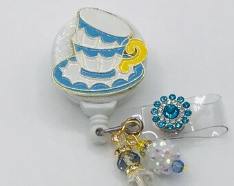 Stacked Teacups, Retractable Badge Holder Nurse Retractable Reel ID Badge Reel ID Badge Clip Badge Buddy Badge Lanyard Bling Badge Reel