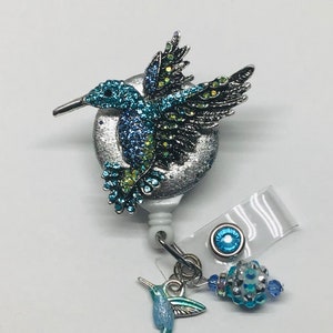 Hummingbird-Multi Blue; Retractable Badge Holder Nurse Retractable Reel ID Badge Reel Badge ID Badge Clip Badge Lanyard Bling Badge Reel