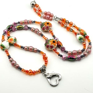 Floral Beaded Breakaway Lanyard, ID Lanyard, Badge Holder, Badge Necklace Lanyard, Nurse Lanyard, Teacher Lanyard, Beaded Badge Necklace