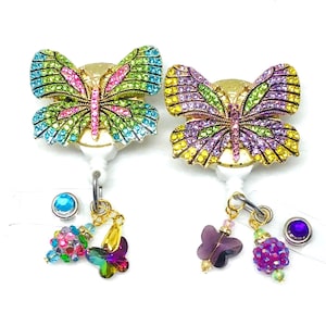 Multi Color Rhinestone Butterfly, Retractable Badge Holder Nurse Retractable Reel ID Badge Reel ID Badge Clip Badge Lanyard Bling Badge Reel