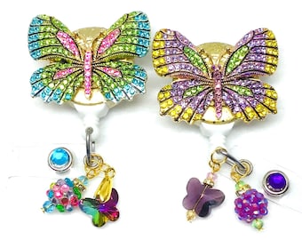 Bobine de badge rétractable papillon strass, support d'identification bling