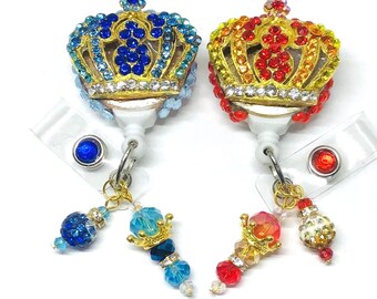 Rhinestone Crown Retractable Badge Reel, Bling ID Holder, Badge Clip