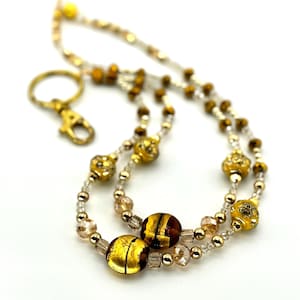 Golden Bling Beaded Breakaway Lanyard ID Lanyard Badge Holder, Badge Necklace Lanyard, Nurse Lanyard Teacher Badge Necklace, Beaded Necklace