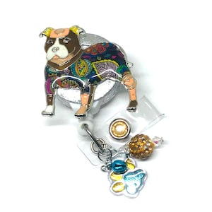 Pit Bull Dog-Brown, Retractable Badge Holder Nurse Retractable Reel ID Badge Reel Badge Buddy ID Badge Clip Badge Lanyard Bling Badge Reel
