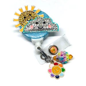 Sunshine and Clouds, Retractable Badge Holder Nurse Retractable Reel ID Badge Reel Badge ID Badge Clip Badge Lanyard Bling Badge Reel