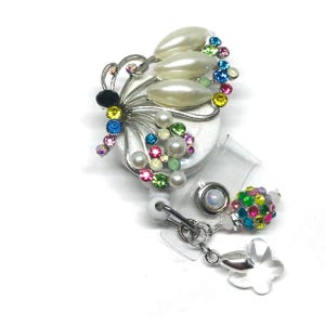 Rainbow Rhinestone Butterfly Retractable Badge Holder Nurse Retractable Reel ID Badge Reel ID Badge Clip Badge Lanyard Bling Badge Reel