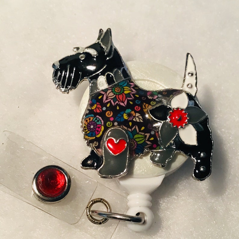 Scottish Terrier; Retractable Badge Holder Nurse ID Badge Reel Badge Buddy ID Badge Clip Badge Lanyard Bling Badge Reel Retractable Reel