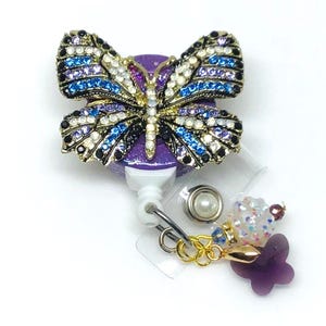 Lavendel Strass Schmetterling, einziehbare Ausweishalter Krankenschwester einziehbare Rolle, ID Badge Reel, ID Badge Clip Badge Lanyard, Bling Badge Reel