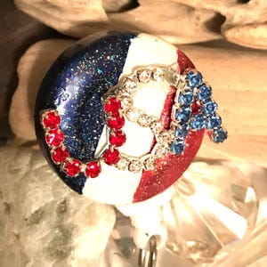 USA; Patriotic; Retractable Badge Holder Nurse, Retractable Reel, ID Badge Reel Badge Buddy ID Badge Clip Badge Lanyard Bling Badge Reel