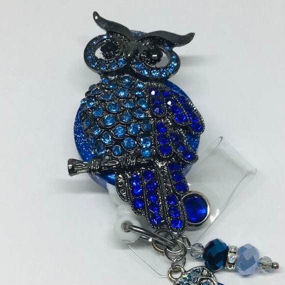 Gray-blue Rhinestone Owl Retractable Badge Holder Nurse, Retractable Reel,  ID Badge Ree,l ID Badge Clip, Badge Lanyard, Bling Badge Reel 