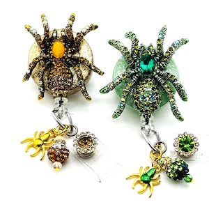 Sparkly Spider Retractable Badge Reel: Halloween Nurse Teacher Bling ID Holder Badge Clip
