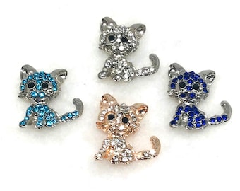 Ciondolo a bottone automatico a forma di gattino con strass (18 mm) per gioielli con bottoni a pressione