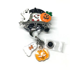 ハロウィンゴーストトリオ、秋の格納式バッジホルダーナース、格納式リールバッジリール、IDバッジクリップ、バッジストラップ秋のキラキラバッジリール