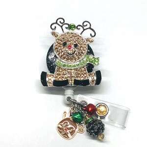Reindeer Christmas Holiday, Retractable Badge Holder Nurse Retractable Reel ID Badge Reel Badge ID Badge Clip Badge Lanyard Bling Badge Reel