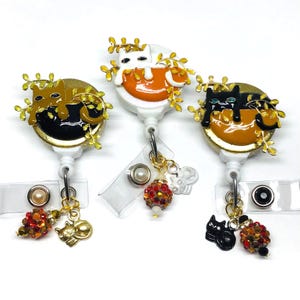 Fall Kitty Cat Retractable Badge Reel, Nurse, Teacher ID Badge Holder