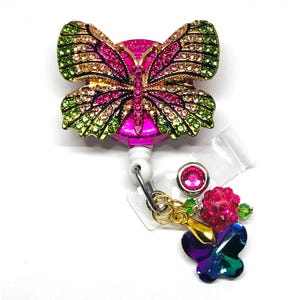 Multi Color Rhinestone Butterfly, Retractable Badge Holder Nurse Retractable Reel ID Badge Reel ID Badge Clip Badge Lanyard Bling Badge Reel