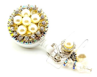 Perlen Strass versenkbare Badge Reel, Krankenschwester, Bling ID Inhaber