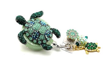 Grüne Strass Schildkröte einziehbare Badge Reel, Bling ID Halter
