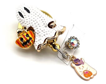 Bling Halloween Ghost Retractable Badge Reel, Bling ID Holder