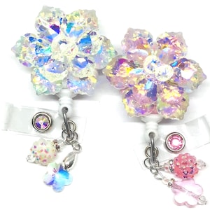AB Flower Retractable Badge Reel, Bling Nurse, Teacher Bling ID Holder