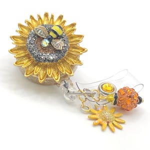 Porta badge retrattile Sunflower Bee Bling: porta badge retrattile per infermieri e insegnanti, cordino porta badge